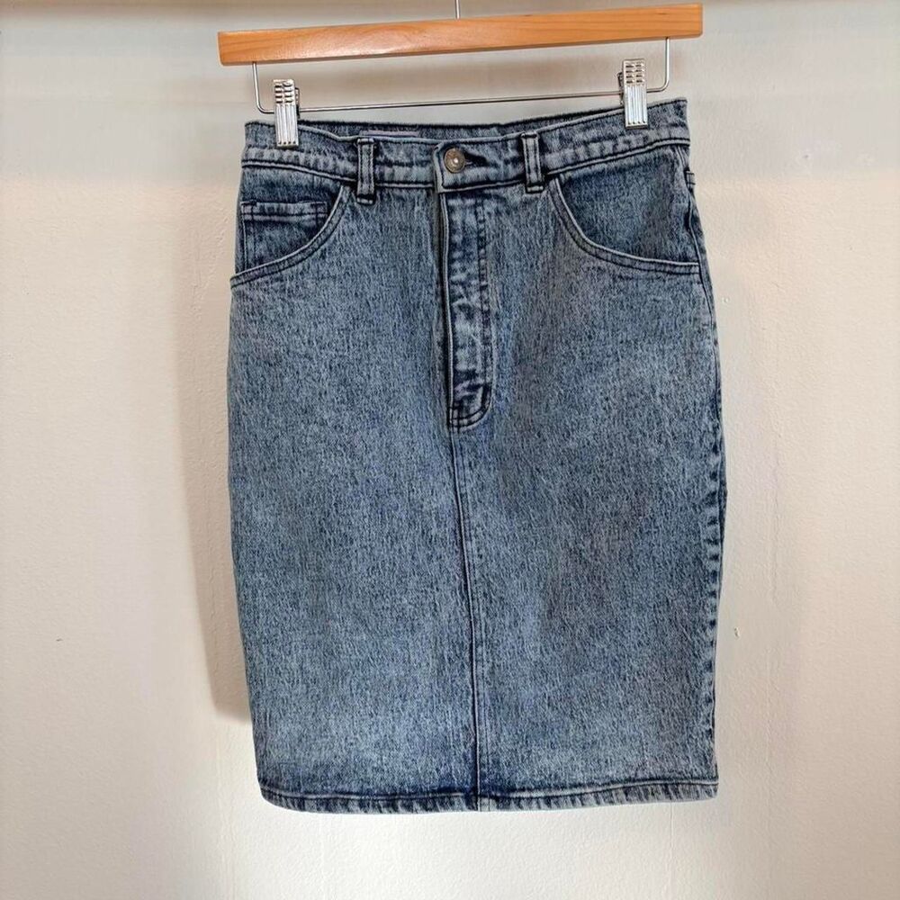 Vintage WRANCO Acid Wash Denim Mini Skirt ⚡️ 90s High Waist Stretch